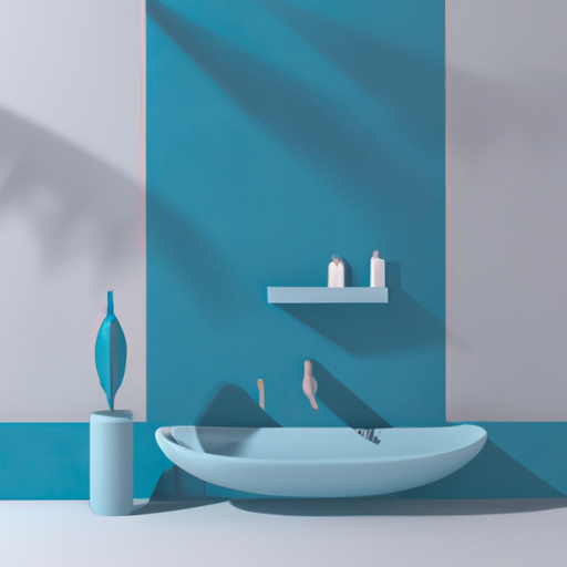 חדר רחצה מינימליסטי בציפוי כחול רך, יוצר אווירה מרגיעה