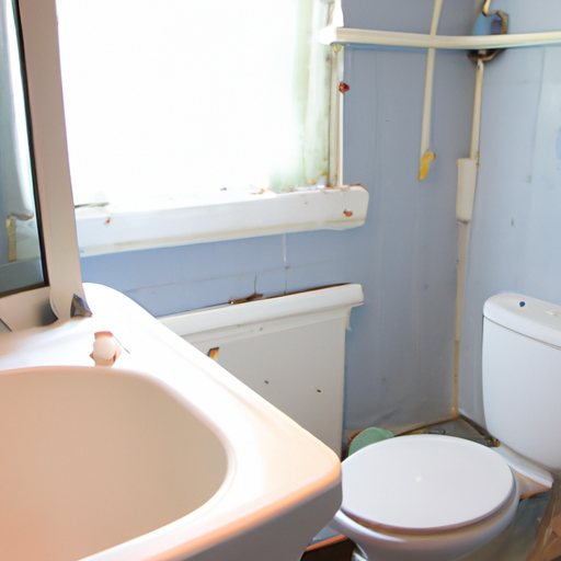 תמונה המציגה חדר אמבטיה משעמם ומואר גרוע לפני שיפוץ